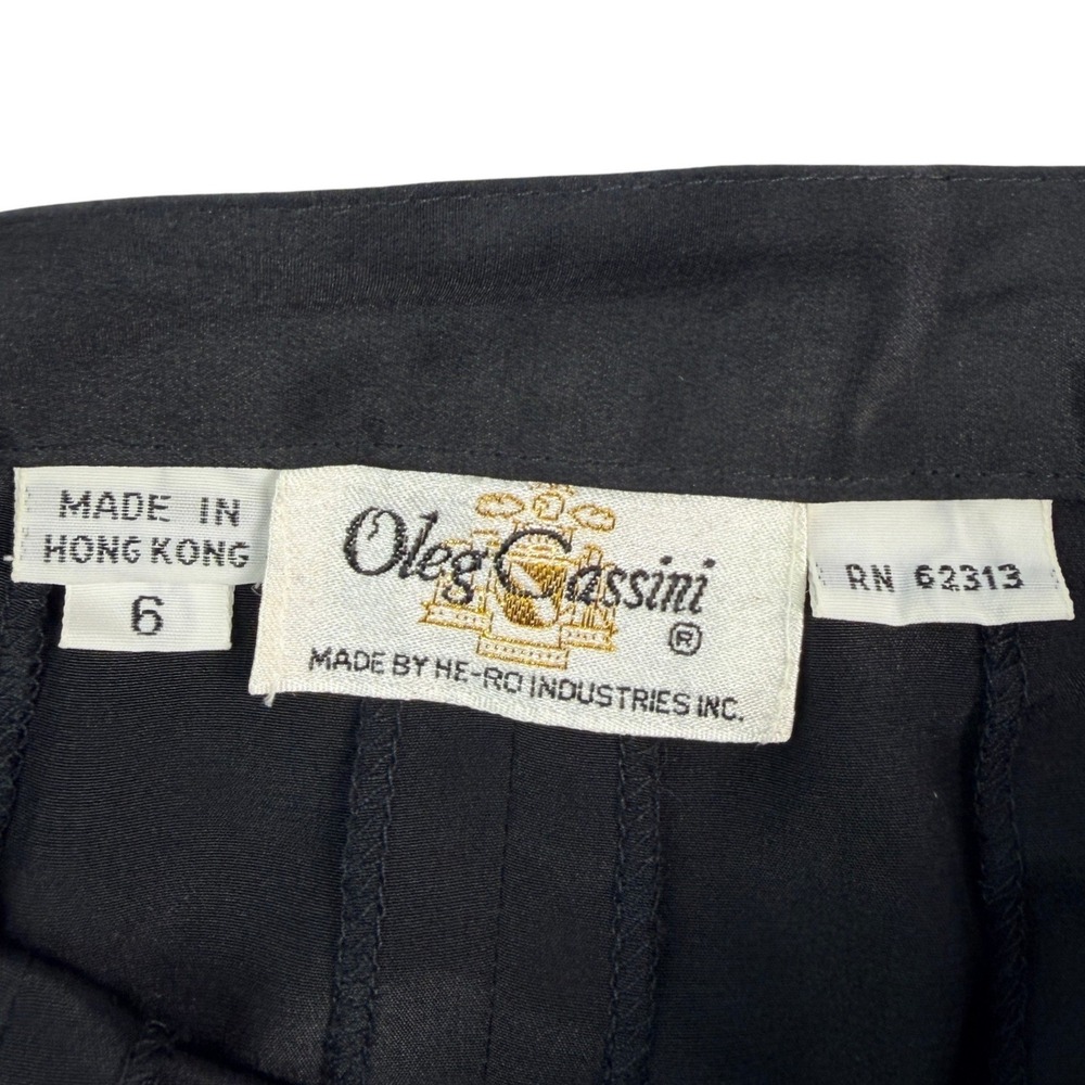 Oleg Cassini Vintage 100% Silk Midi Skirt Black High Waisted Flare Size 6 - Picture 4 of 5